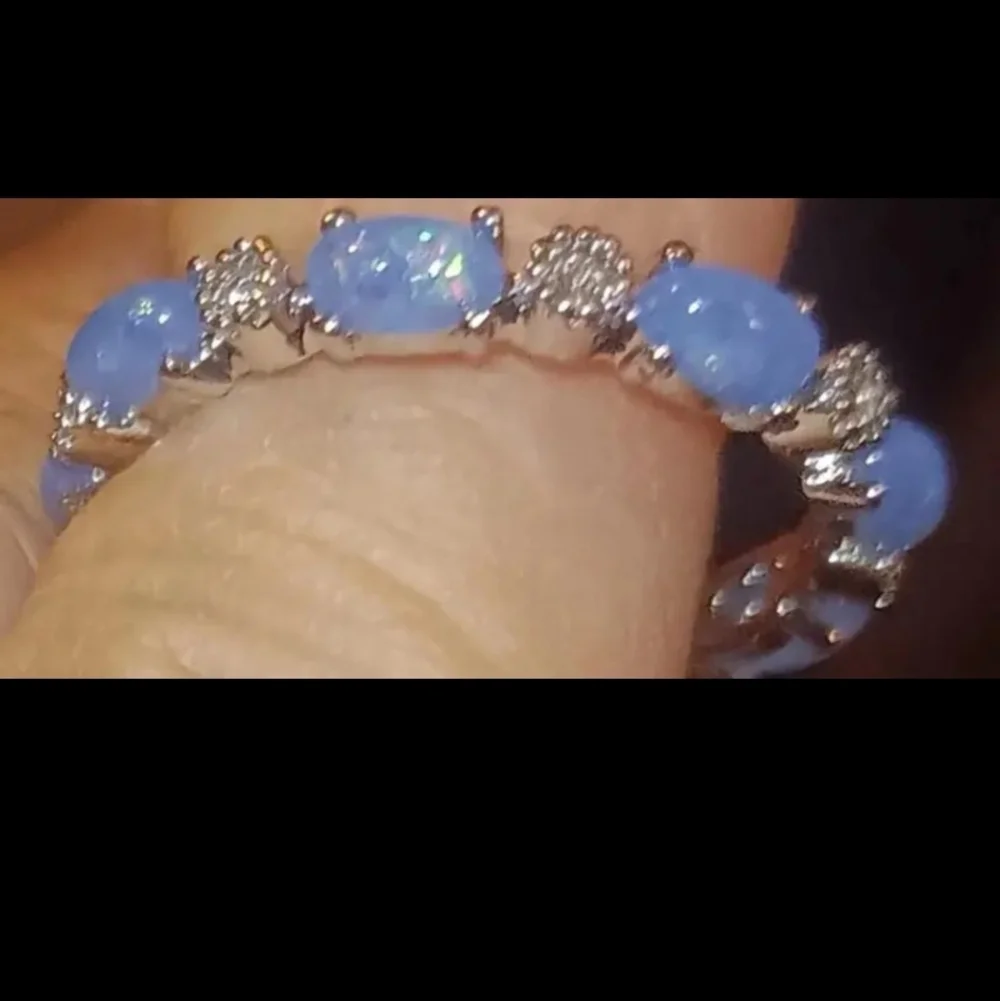 Ladies Elegant Blue Opal Silver Ring
